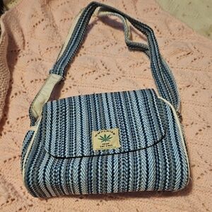Blue and White Crossbody Bag by Himalayan HEMP THC Free Made In NEPAL.
